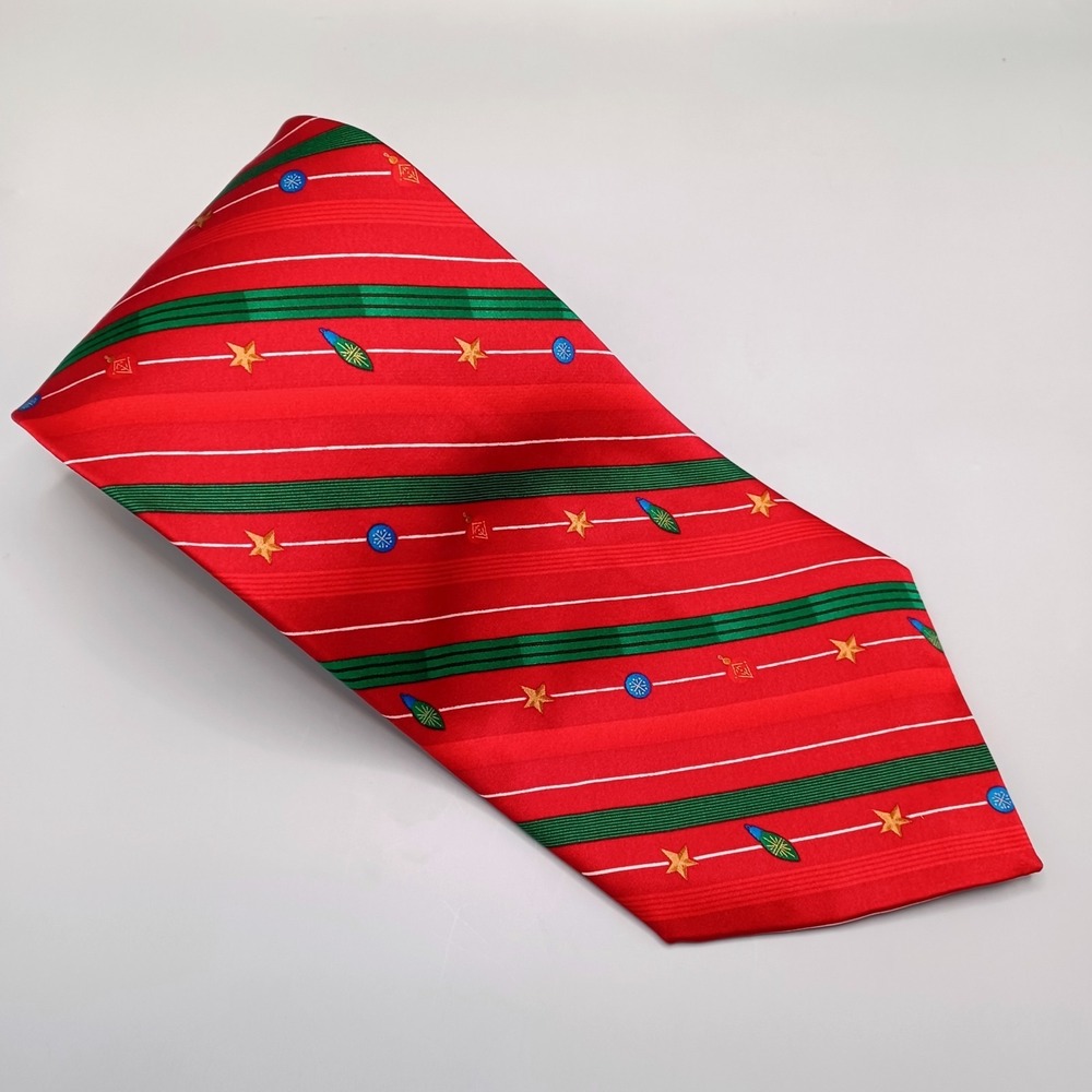 Mens Silk Tie Red Holiday Hallmark Traditions Striped Christmas